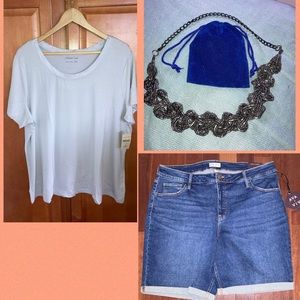 NWT Lot Shorts, Top, Necklace & Bag AVA & VIV Jean Bermuda Shorts